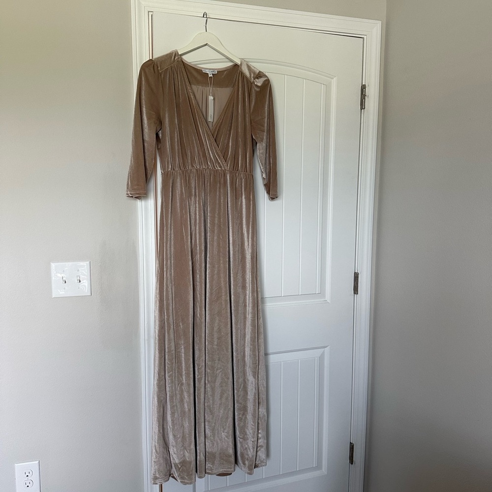 Baltic Born Champagne Sophia V-neck Gown with Sleeves